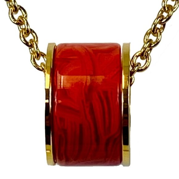 Light Red Tube and Goldtone Chain Necklace - Picture 3 of 3